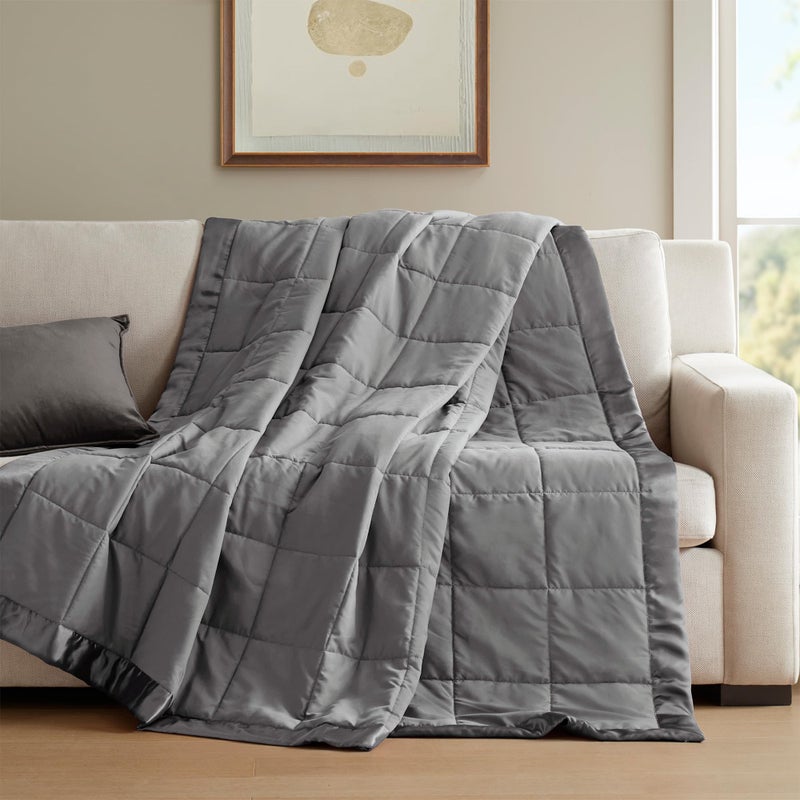 Madison Park Windom Down Alternative Blanket, Premium 3M Scotchgard Moisture Wicking Treatment, Lightweight and Soft Bed Cover For All Season, Satin Trim, Charcoal Twin - Image 5